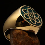 Perfectly crafted Men's Teacher Ring Atom Symbol Green - Solid Brass - BikeRing4u