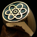 Perfectly crafted Men's Teacher Ring Atom Symbol Green - Solid Brass - BikeRing4u
