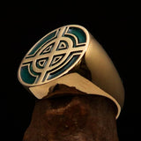 Perfectly crafted Men's Biker Ring Celtic Cross Green - Solid Brass - BikeRing4u