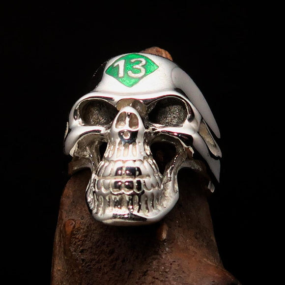 Excellent crafted Men's Biker Skull Ring Green Diamond 13 - Sterling Silver 925 - BikeRing4u