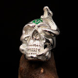 Excellent crafted Men's green 1% Snake Skull Outlaw Ring - Sterling Silver - BikeRing4u