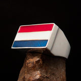 Excellent crafted rectangle shaped Men's Dutch Flag Ring Holland - Sterling Silver - BikeRing4u
