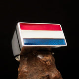 Excellent crafted rectangle shaped Men's Dutch Flag Ring Holland - Sterling Silver - BikeRing4u
