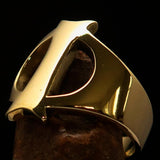 Mirror polished Men's Brass Initial Ring one bold Letter I - BikeRing4u