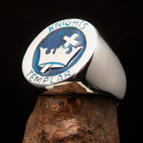 Excellent crafted Men's Blue Knights Templar Ring - Sterling Silver - BikeRing4u