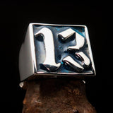 Excellent crafted Men's blue lucky Number 13 Ring - Sterling Silver - BikeRing4u