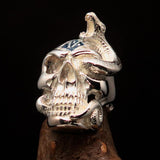 Excellent crafted Men's blue 1% Snake Skull Outlaw Ring - Sterling Silver - BikeRing4u