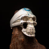 Excellent crafted Men's Skull Ring Blue Eye of Ra - Sterling Silver - BikeRing4u