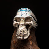 Excellent crafted Men's Skull Ring Blue Eye of Ra - Sterling Silver - BikeRing4u