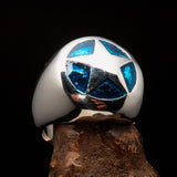 Excellent crafted Men's US Marshall Ring Blue Star - Sterling Silver - BikeRing4u