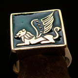 Perfectly crafted Men's Ring winged Lion of Venice Green - Solid Brass - BikeRing4u