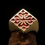 Excellent crafted Men's red Fleur de Lis Cross Ring - solid Brass - BikeRing4u