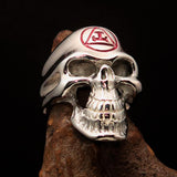 Excellent crafted Men's Masonic Ring red Archer Skull - Sterling Silver - BikeRing4u