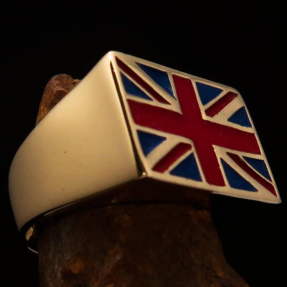Perfectly crafted Men's Union Jack Flag Ring UK Great Britain - Solid Brass - BikeRing4u