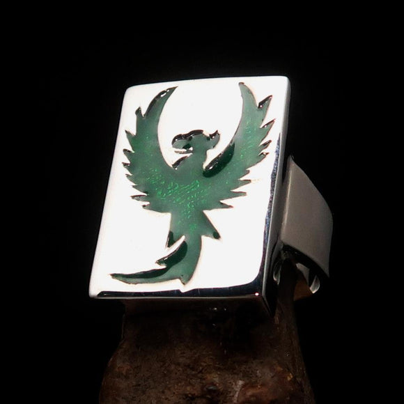 Excellent crafted Men's Ring green Phoenix - Sterling Silver - BikeRing4u