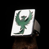 Excellent crafted Men's Ring green Phoenix - Sterling Silver - BikeRing4u