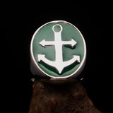 Perfectly crafted Men's Sailor Ring Big Anchor green - Sterling Silver - BikeRing4u
