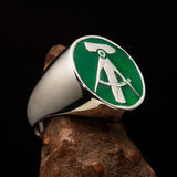 Perfectly crafted Men's GDR Socialist Ring Hammer Compasses Green - Sterling Silver - BikeRing4u