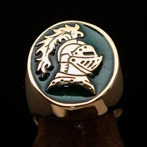 Perfectly crafted Men's Medieval Ring Brave Knight Green - Solid Brass - BikeRing4u