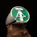 Perfectly crafted Men's GDR Socialist Ring Hammer Compasses Green - Sterling Silver - BikeRing4u