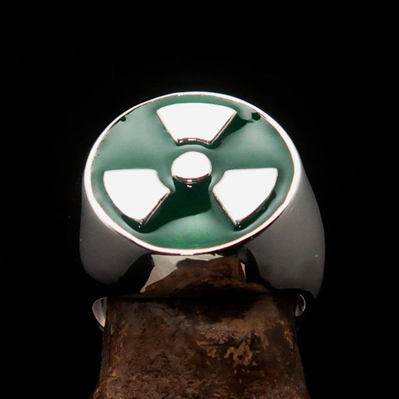 Perfectly crafted Men's Gamer Ring Radioactive Symbol Green - Sterling Silver - BikeRing4u