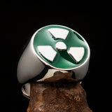 Perfectly crafted Men's Gamer Ring Radioactive Symbol Green - Sterling Silver - BikeRing4u
