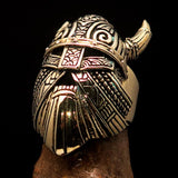 Excellent crafted Men's horned Viking Warrior Ring - antiqued Brass - BikeRing4u