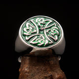 Perfectly crafted Men's Ring Celtic Birgit's Cross Green - Sterling Silver - BikeRing4u