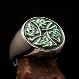 Perfectly crafted Men's Ring Celtic Birgit's Cross Green - Sterling Silver - BikeRing4u
