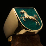 Perfectly crafted Men's Ring Horse Coat of Arms Green - Solid Brass - BikeRing4u