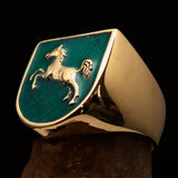 Perfectly crafted Men's Ring Horse Coat of Arms Green - Solid Brass - BikeRing4u