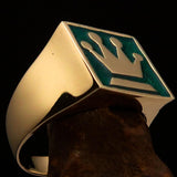 Perfectly crafted Men's Chess Player Ring Queen's Crown Green - Solid Brass - BikeRing4u
