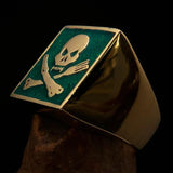 Perfectly crafted Men's Chef Skull Ring Crossed Fork Knife Green - Solid Brass - BikeRing4u