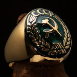 Perfectly crafted Men's Communist Ring Hammer Sickle Crest CCCP Green - Solid Brass - BikeRing4u