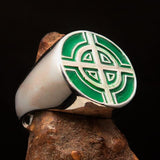 Perfectly crafted Men's Biker Ring Celtic Cross Green - Sterling Silver - BikeRing4u