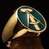 Perfectly crafted Men's GDR Socialist Ring Hammer Compasses Green - Solid Brass - BikeRing4u