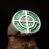 Perfectly crafted Men's Biker Ring Celtic Cross Green - Sterling Silver - BikeRing4u