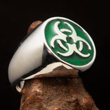 Nicely crafted Men's Biohazard Ring green Toxic Waste Symbol - Sterling Silver - BikeRing4u