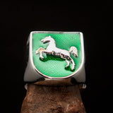 Perfectly crafted Men's Ring Horse Coat of Arms Green - Sterling Silver - BikeRing4u