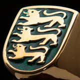 Perfectly crafted Men's Shield Ring 3 Green Lions Coat of Arms - Solid Brass - BikeRing4u