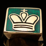 Perfectly crafted Men's Chess Player Ring Green King's Crown - Solid Brass - BikeRing4u