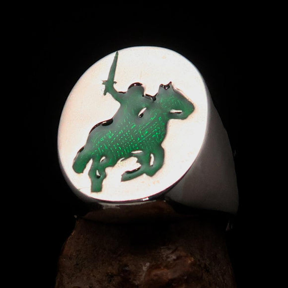 Excellent crafted Men's green Riding Knight Ring - Sterling Silver - BikeRing4u