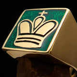 Perfectly crafted Men's Chess Player Ring Green King's Crown - Solid Brass - BikeRing4u