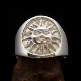 Excellent crafted shiny ancient Men's Inca Sun Aztec Ring - Sterling Silver - BikeRing4u