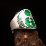 Excellent crafted ancient Men's green Labrys double Axe Ring - Sterling Silver - BikeRing4u