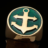 Perfectly crafted Men's Sailor Ring Big Anchor Green - Solid Brass - BikeRing4u