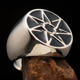 Excellent crafted Men's Heptagon Ring Black seven sided Polygon - Sterling Silver - BikeRing4u