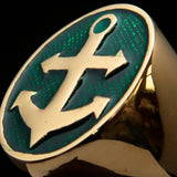 Perfectly crafted Men's Sailor Ring Big Anchor Green - Solid Brass - BikeRing4u