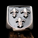 Excellent crafted Men's black Fleur de Lis Coat of Arms Ring - Sterling Silver - BikeRing4u