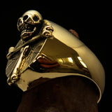 Excellent crafted Men's Skull Ring Bone Cross R.I.P - Solid Brass - BikeRing4u